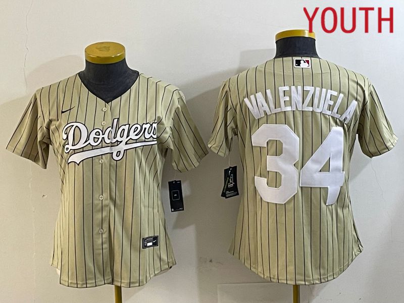 Youth Los Angeles Dodgers #34 Valenzuela Green Stripe Game 2024 Nike MLB Jersey style 1